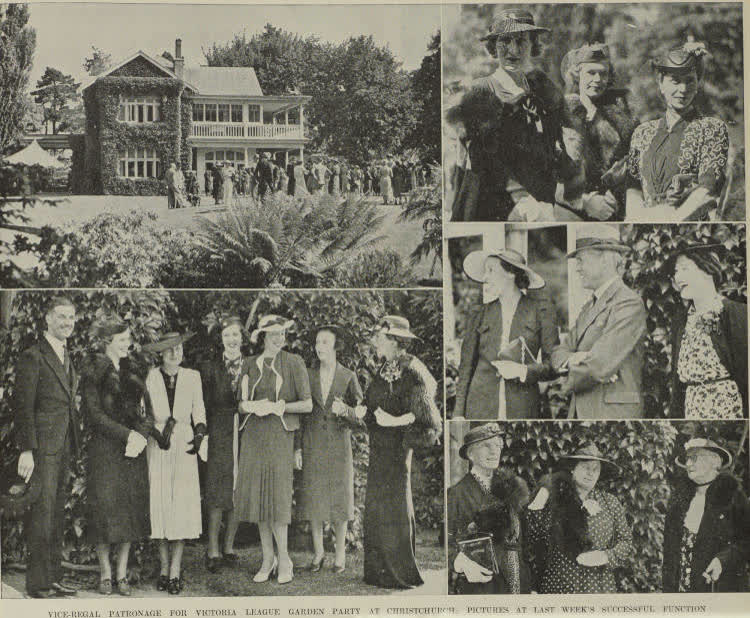 Vice-regal patronage for Victoria League garden party at Christchurch, 1938