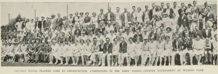 Tennis players participating in the town versus country tournament at Wilding Park, Christchurch, 1938
