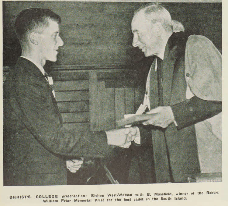 Ben Masefield of Christ's College receives the Robert William Friar Memorial Prize, 1938