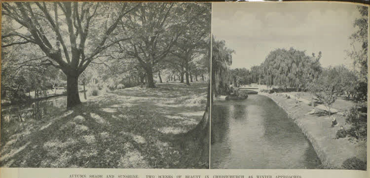 Autumn shade and sunshine: two scenes of beauty in Christchurch as winter approaches, 1939