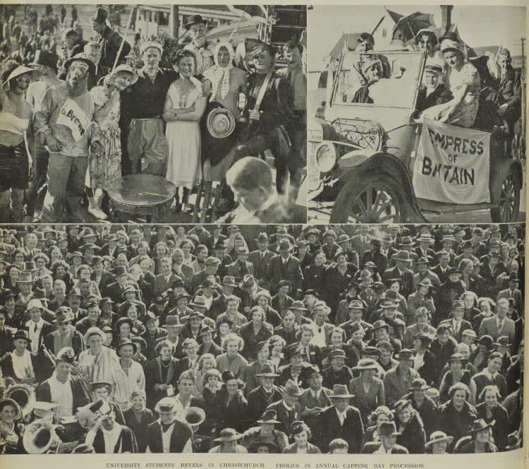 University students' revels in Christchurch: frolics in annual capping day procession, 1939