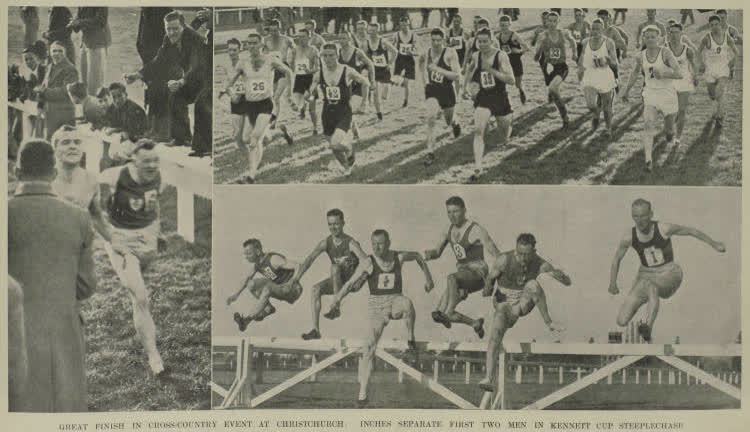 Great finish in cross-country event at Christchurch: inches separate first two men in Kennett Cup steeplechase, 1939