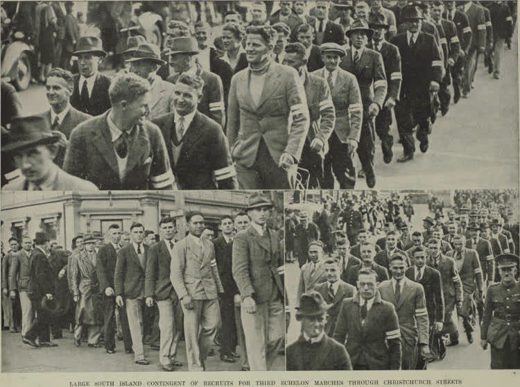 Large South Island contingent of recruits for Third Echelon marches through Christchurch streets, 1940