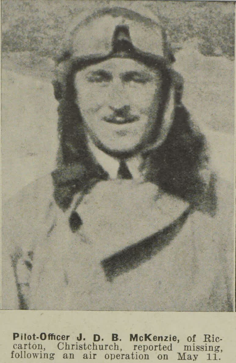 Pilot-Officer J. D. B. McKenzie, of Riccarton, Christchurch, reported missing, following an air operation on May 11, 1940