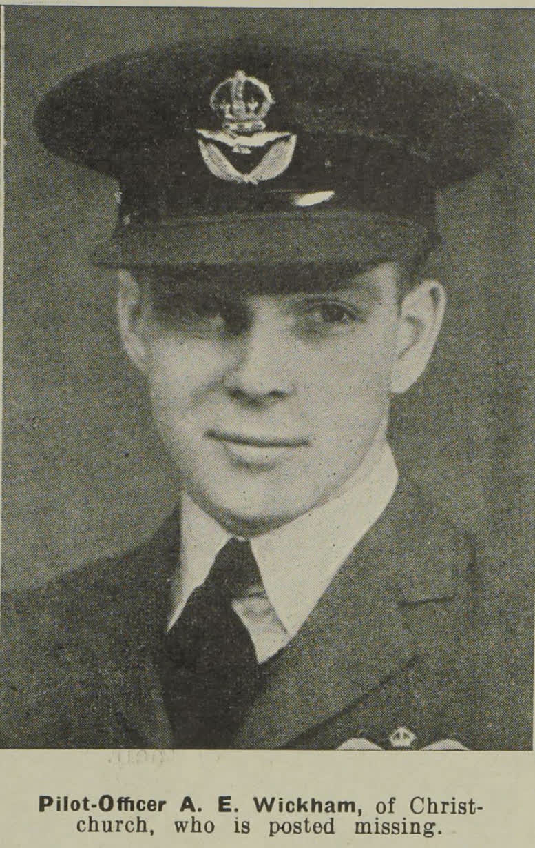 Pilot-Officer A. E. Wickham, of Christchurch, who is posted missing, 1940