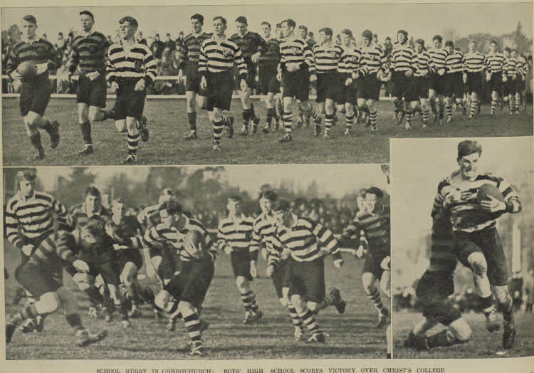 School rugby in Christchurch: Boys' High School scores victory over Christ's College, 1940