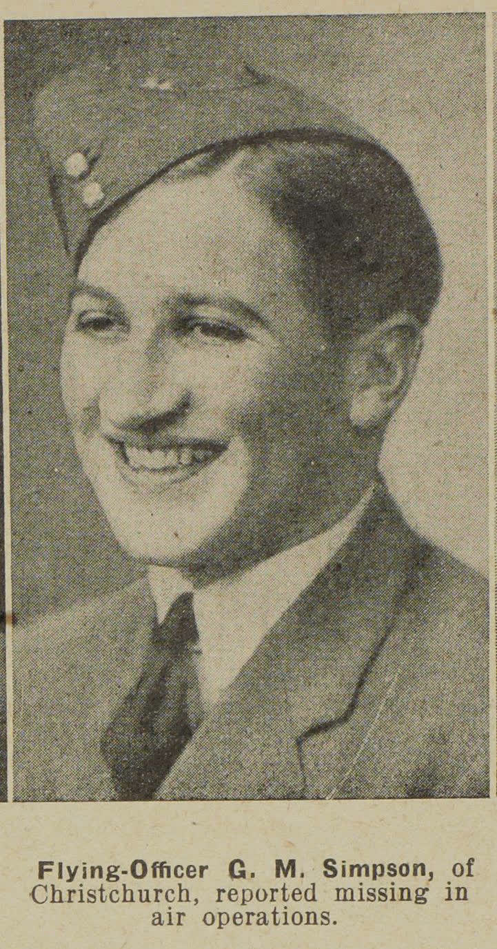 Flying-Officer G. M. Simpson, of Christchurch, reported missing in air operations, 1940