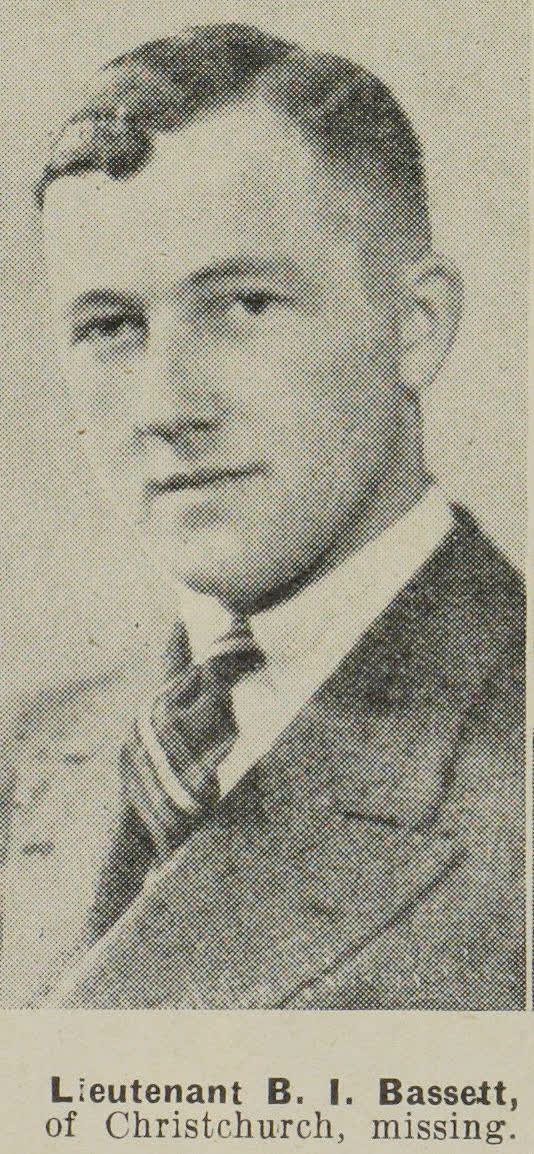 Lieutenant B. I. Bassett, of Christchurch, missing, 1941