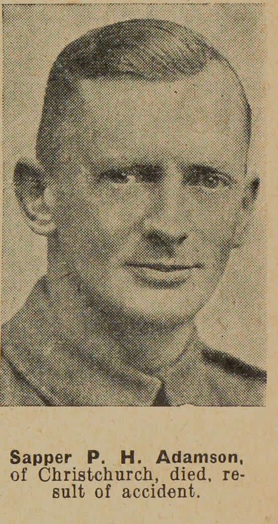 Sapper P. H. Adamson, of Christchurch, died, result of accident, 1942