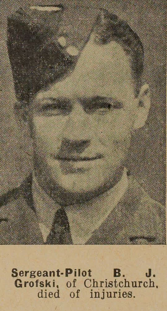 Sergeant-Pilot B. J. Grofski, of Christchurch, died of injuries, 1942