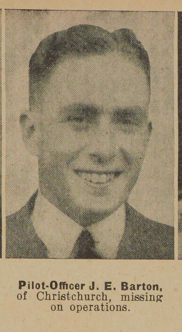 Pilot-Officer J. E. Barton, of Christchurch, missing on operations, 1942