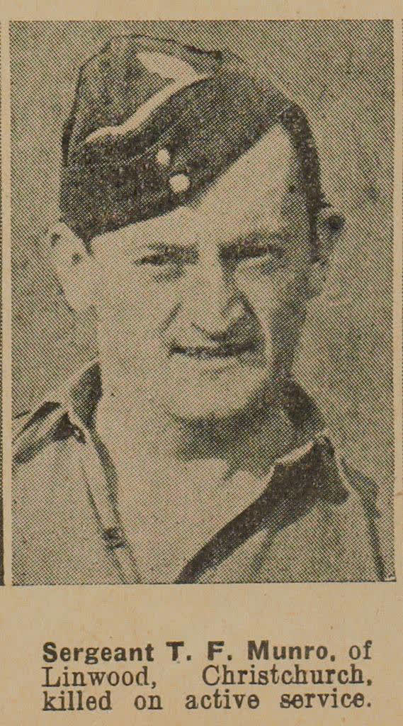 Sergeant T. F. Munro, of Linwood, Christchurch, killed on active service, 1942