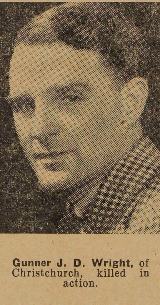 Gunner J. D. Wright, of Christchurch, killed in action, 1942