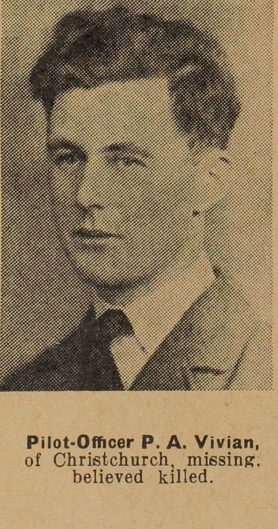 Pilot-Officer P.A. Vivian, of Christchurch, missing, believed killed, 1942