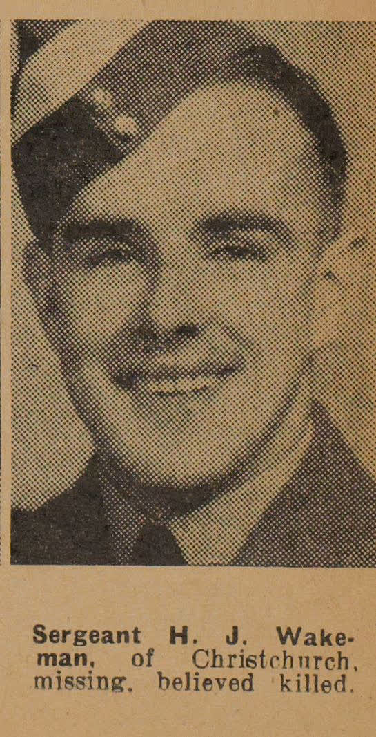 Sergeant H. J. Wakeman, of Christchurch, missing. believed killed, 1942