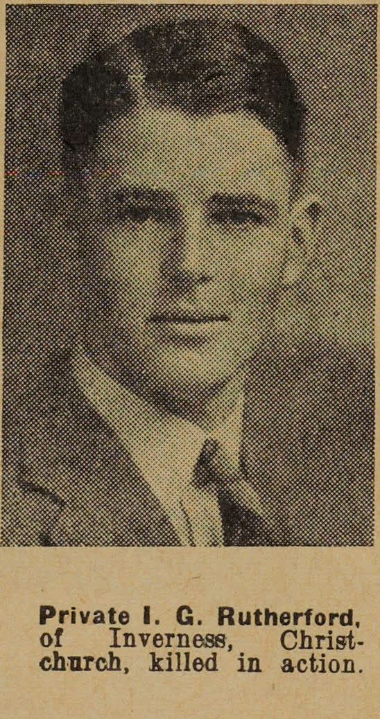 Private I. G. Rutherford, of Inverness, Christchurch, killed in action, 1942