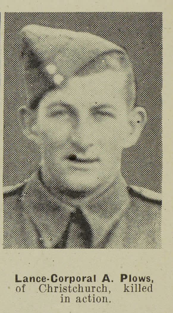 Lance-Corporal A. Plows, of Christchurch, killed in action, 1943