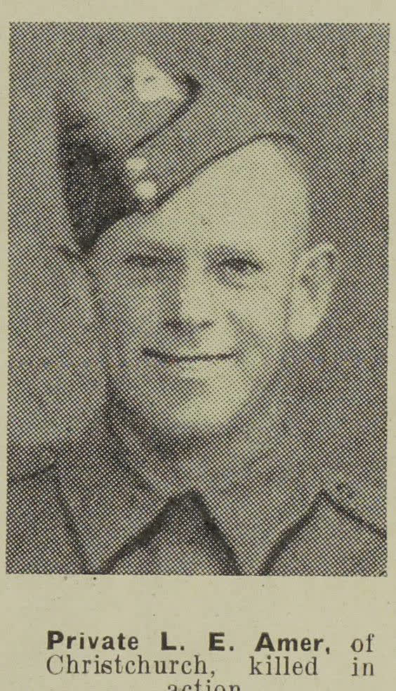 Private L. E. Amer, of Christchurch, killed in action, 1943