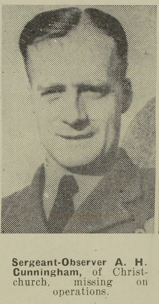 Sergeant-Observer A. H. Cunningham, of Christchurch, missing on operations, 1943