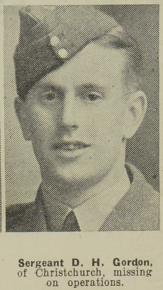 Sergeant D. H. Gordon, of Christchurch, missing on operations, 1943