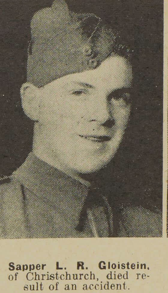 Sapper L. R. Gloistein, of Christchurch, died result of an accident, 1943