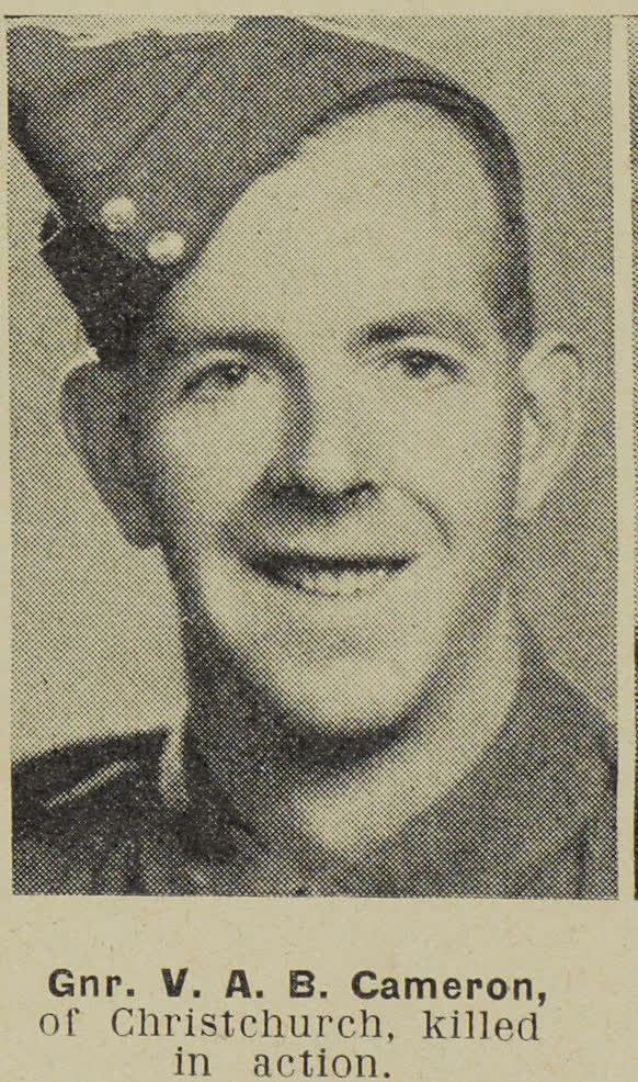 Gnr. V. A. B. Cameron, of Christchurch, killed in action, 1944
