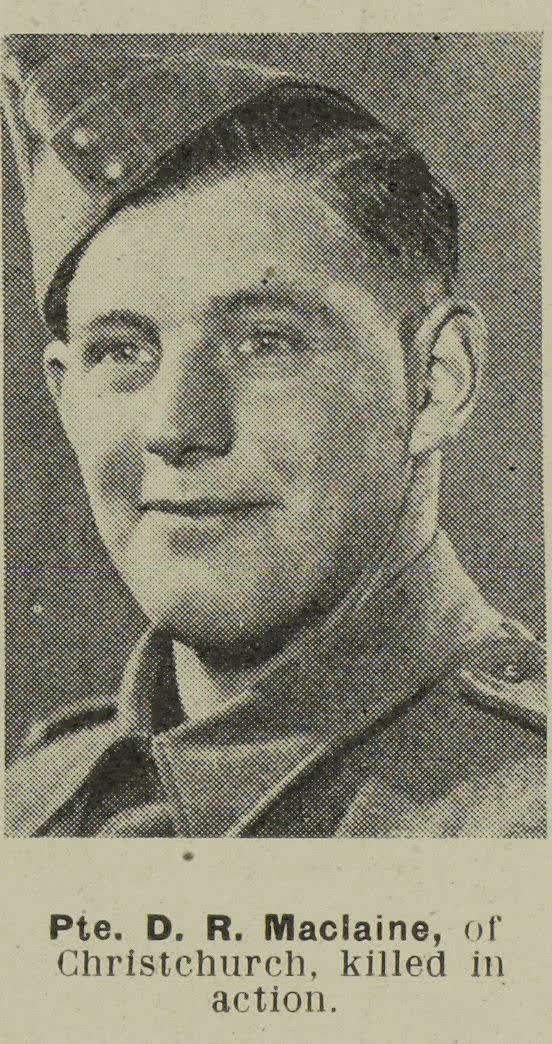 Pte. D. R. MacIaine, of Christchurch, killed in action, 1944