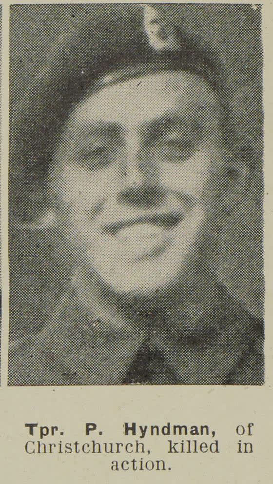Tpr. P. Hyndman, of Christchurch, killed in action, 1944