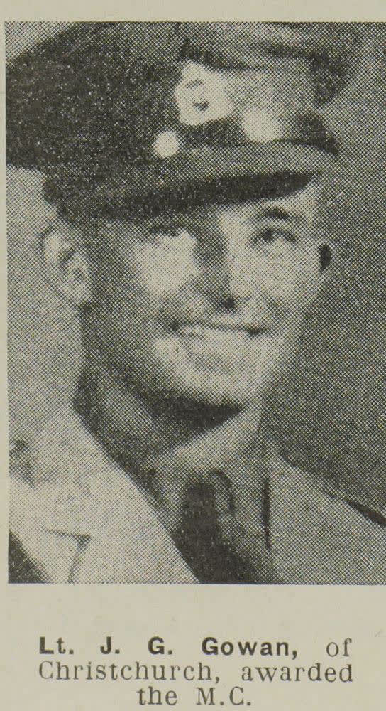 Lt. J. G. Gowan, of Christchurch, awarded the M.C., 1944
