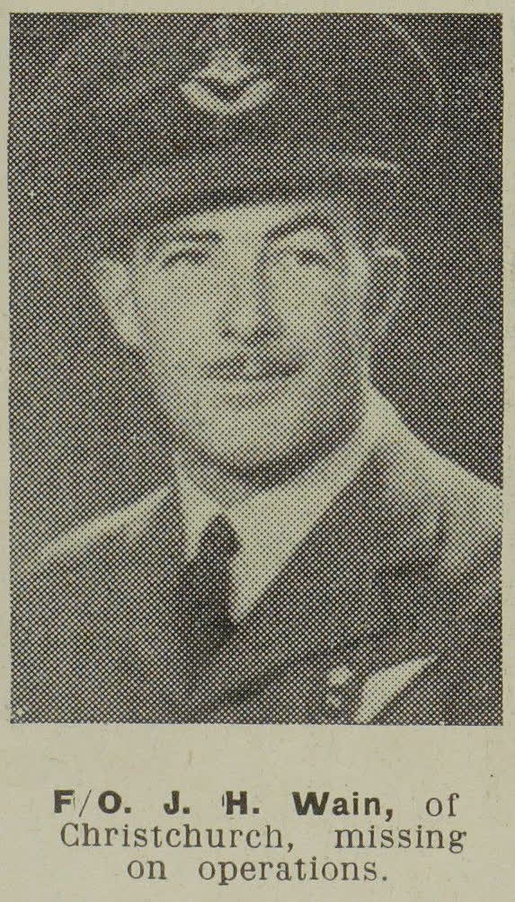 Flying Officer J. H. Wain, of Christchurch, missing on operations, 1944