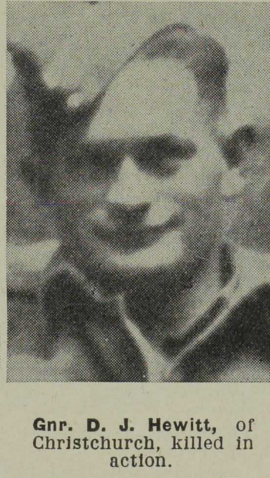 Gnr. D. J. Hewitt, of Christchurch, killed in action, 1944