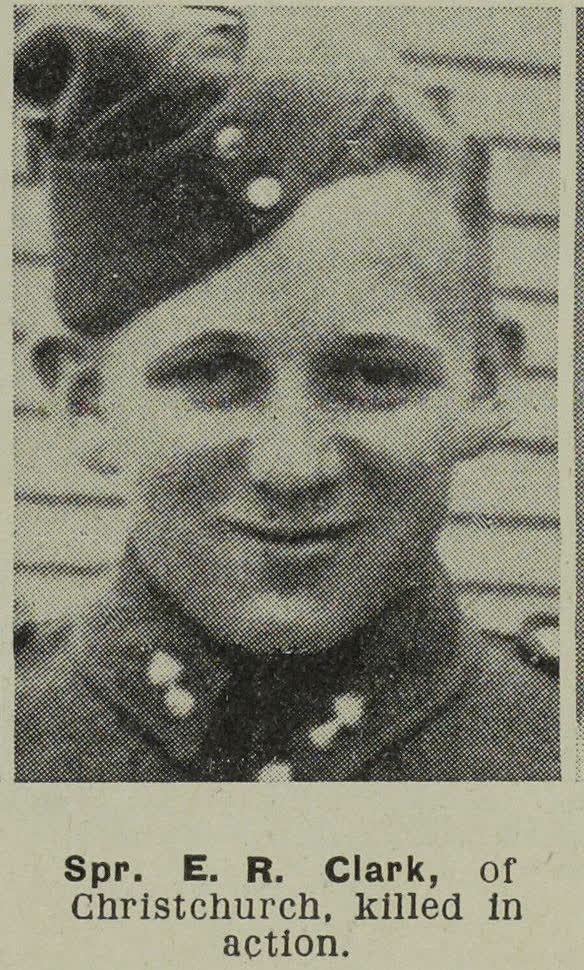 Spr. E. R. Clark, of Christchurch, killed in action, 1944