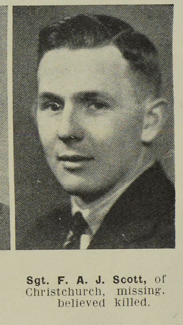 Sgt. F. A. J. Scott, of Christchurch, missing believed killed, 1944