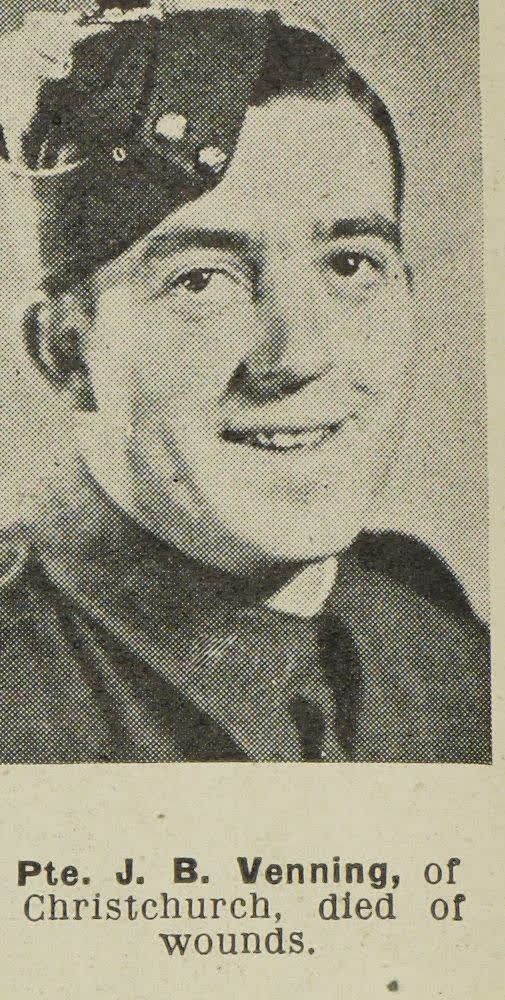 Pte. J. B. Venning, of Christchurch, died of wounds, 1945