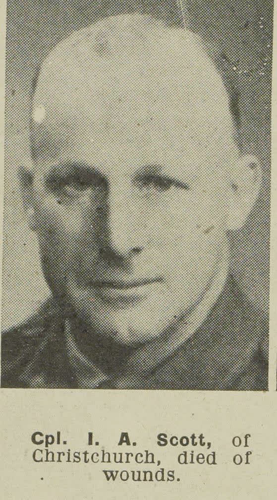 Cpl. I. A. Scott, of Christchurch, died of wounds, 1945