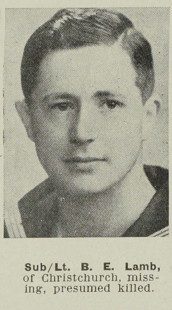 Sub-Lieutenant B. E. Lamb, of Christchurch, missing, presumed killed, 1945
