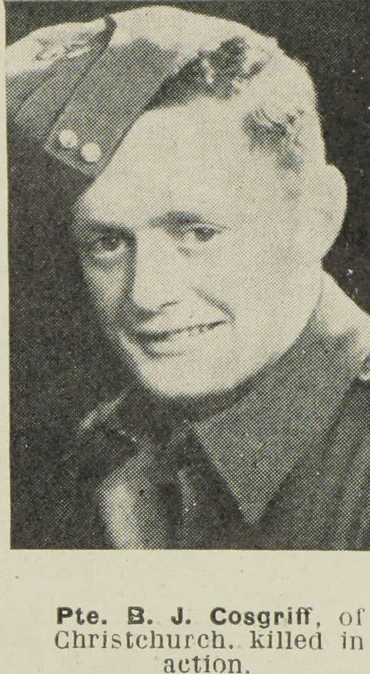 Pte. B. J. Cosgriff, of Christchurch, killed in action, 1945