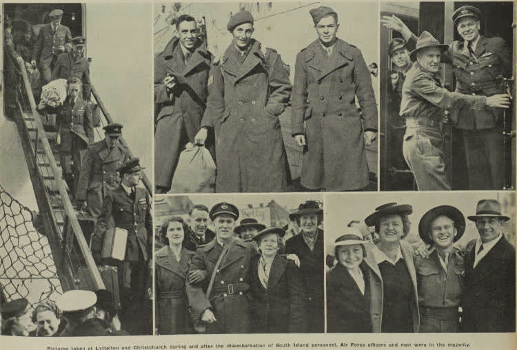Returning servicemen arrive aboard the Andes, 1945