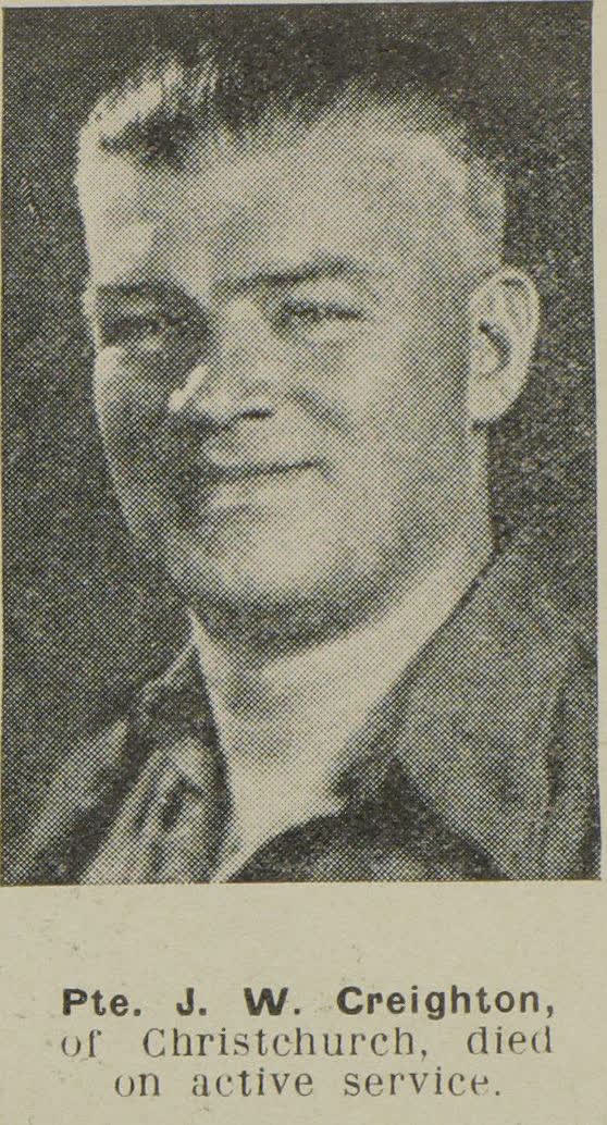 Pte. J. W. Creighton, of Christchurch, died on active service, 1945