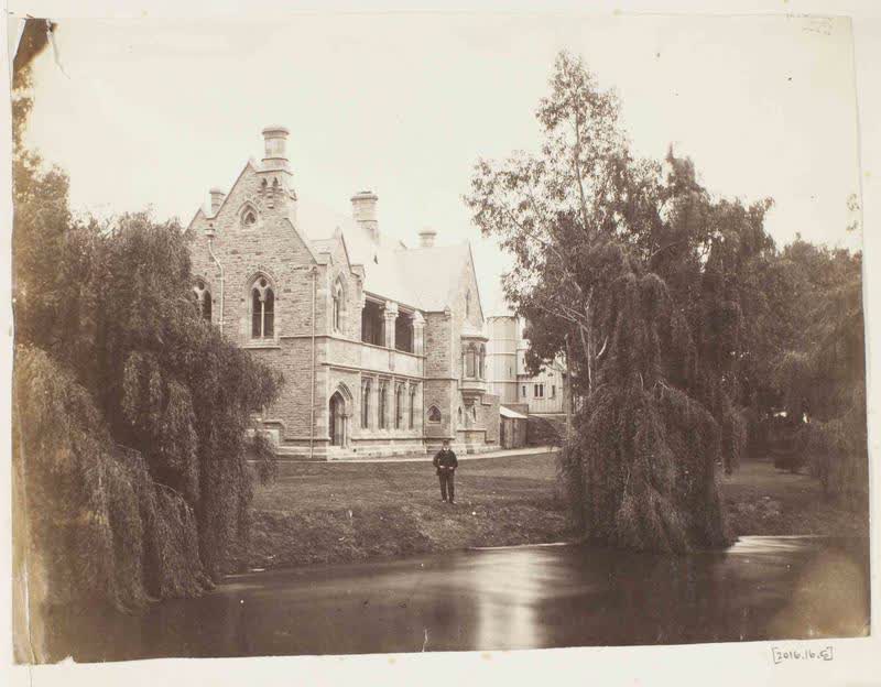 Photograph: Mr Stuart D Mears beside the Provincial Buildings, 4 November 1869, 1869
