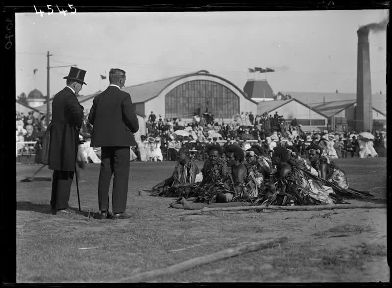 Fijians seated at the Christchurch Exhibition, 1906