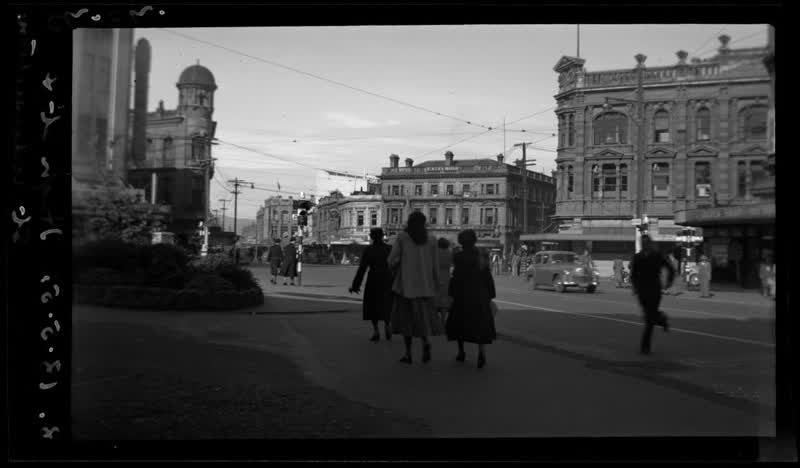 High Street and street intersection, Christchurch, 1951