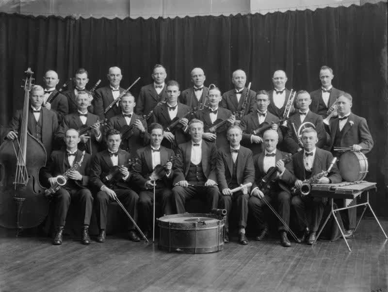 Glass Plate Negative: Christchurch Workingmens Club orchestra, 1930