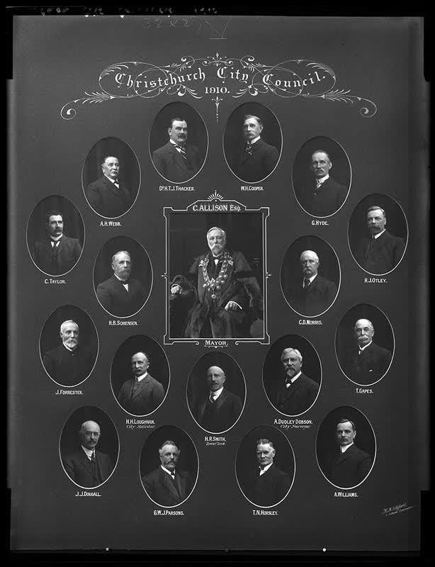 Glass Plate Negative: Christchurch City Council 1910: C. Allison Esq (Mayor), 1910
