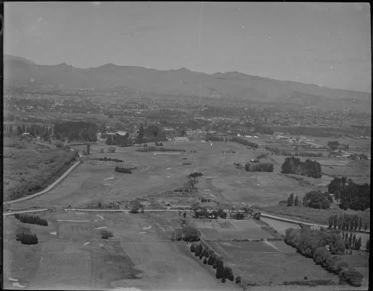 Shirley Links at Christchurch, from the air, 1920
