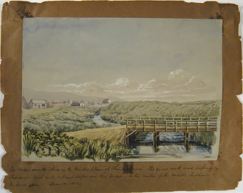 Painting: The Bridge over the Avon in the Market Place at Christchurch, 1852