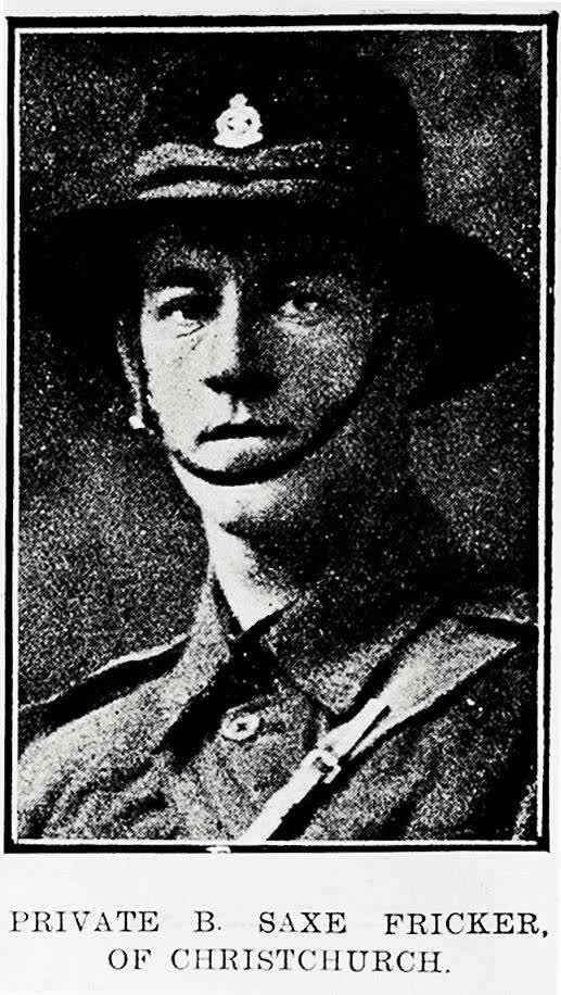 Private B. Saxe Fricker of Christchurch, 1915