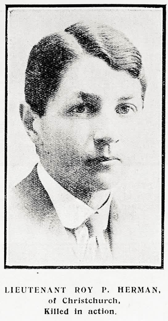 Lieutenant Roy P. Herman, of Christchurch, killed in action, 1916