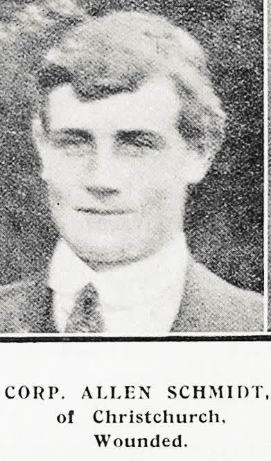 Corp. Allen Schmidt, of Christchurch, wounded, 1916