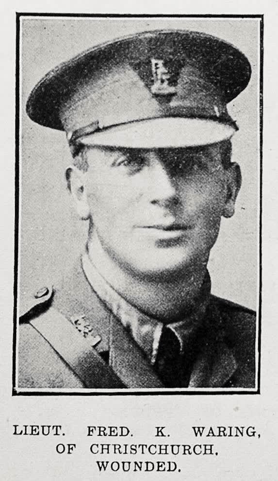 Lieut. Fred. K. Waring, of Christchurch, wounded, 1916